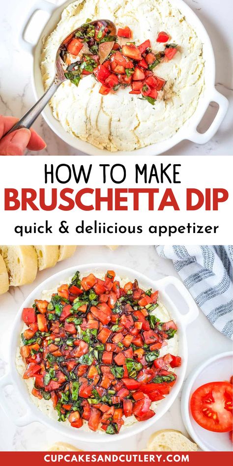 How to make an easy bruschetta dip recipe. This quick homemade Bruschetta Dip will be your go-to party app! Creamy Boursin cheese forms the base of dip, topped with a zesty tomato and basil mixture. It’s an easy, flavorful appetizer that’s sure to be a hit at your next gathering. Bruschetta Dip With Boursin, Boursin Cheese Bruschetta Dip, Boursin Bruschetta Dip, Bruchetta Appetizers Dip, Bruschetta Dip Recipe, Boursin Dip, Boursin Cheese Appetizers, Fine Dining Appetizers, Bruchetta Appetizers