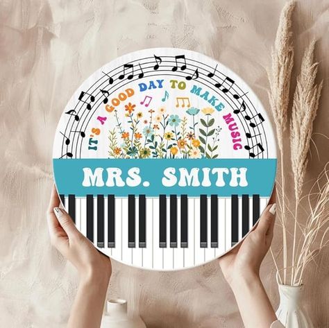 Amazon.com: Custom Music Piano Teacher Name with Colorful Floral Theme Personalized It's A Good Day To Make Music Classroom Welcome Door Hanger Plaque Plate Round Wooden Sign : Home & Kitchen Classroom Welcome Door, Teacher Door Hanger, Teacher Door Hangers, Classroom Welcome, Teacher Name Signs, Teacher Door, Music Teacher Gift, Piano Studio, Teacher Doors