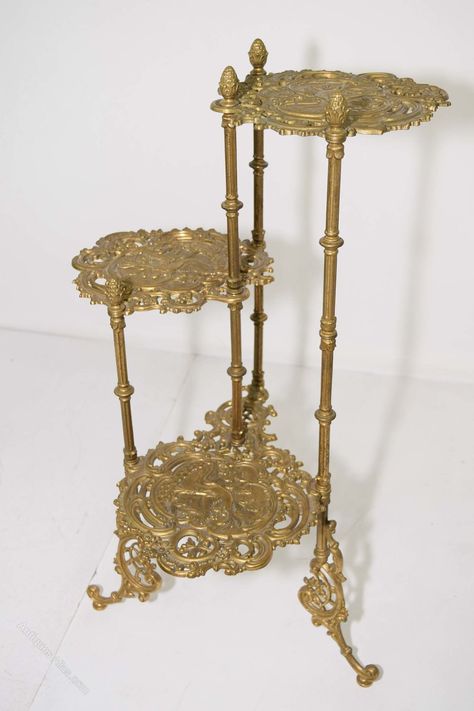 Three Tier Plant Stand, Tier Plant Stand, Victorian Room, Hip Jewelry, Vintage Brass Decor, Fairytale House, Bird In Flight, Cute Furniture, Flower Stand