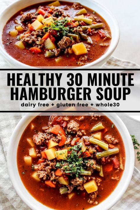 Whole 30 Soup, Aip Meals, Healthy Hamburger, 30 Challenge, Paleo Soup, Easy Hamburger, Ground Beef Recipes Healthy, Healthy Honey, Hamburger Soup