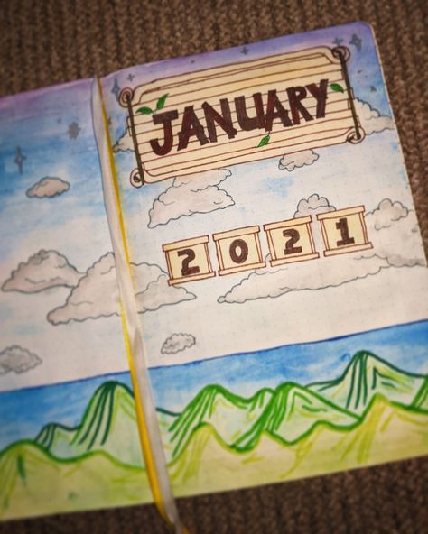 Stardew Valley Journal Ideas, Stardew Valley Bullet Journal, Stardew Valley Drawings, Stardew Valley Journal, January Title Page, January Title, Ice Ideas, Journal 3, Journal Spreads