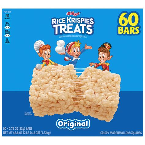 Kellogg's Rice Krispies Treats, 0.78 oz, 60-count Rice Krispie Treats Cereal, Rice Crispy Bars, Treat Bar, Rice Krispies Treats, Krispies Treats, Cereal Bars, Snack Bars, Rice Cereal, Quick Easy Snacks