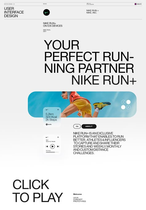 Nike Run+ | App Redesign | Concept on Behance App Redesign, Cv Inspiration, Design Sites, Logo Creator, Desain Editorial, Sports App, Web Ui Design, Web Layout Design, Web Inspiration