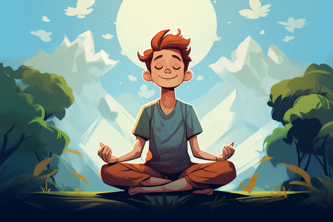 child basic cartoon style man meditating by Frank Thomas, stillness, powerful, vector Cartoon Meditation, Anime Meditation, Meditating Cartoon, Meditation Pose Drawing, Meditation Cartoon, Meditation Vector, Meditation Illustration, Man Meditating, Meditation Kids