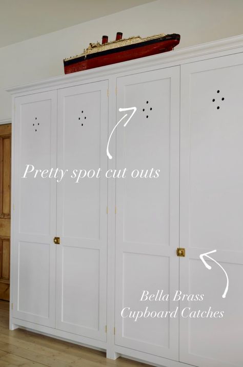 Holes pattern. Diamond shape Cabinets With Holes, Cabinet Vent Holes, House Pantry, Ohio House, Closet Door Makeover, Victorian Renovation, Mudroom Lockers, Built In Dresser, A Frame Cabins