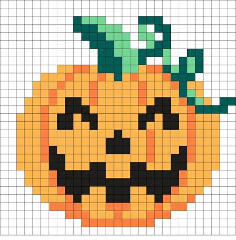 Jack O Lantern Perler Beads, Perler Bead Patterns Pumpkin, Perler Bead Jack O Lantern, Easy Halloween Pixel Art, Autumn Hama Beads, Halloween Fuse Bead Patterns, Autumn Perler Beads, Pumpkin Hama Beads, Pumpkin Knitting Chart