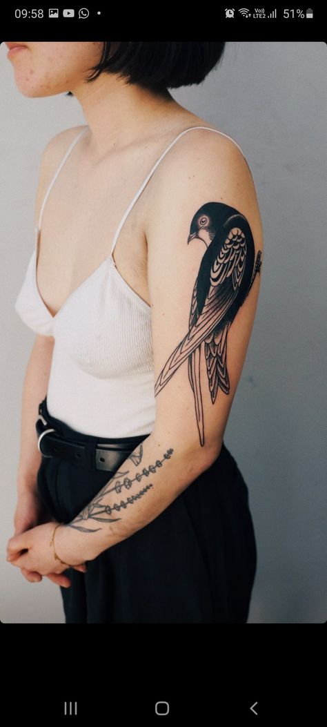 Folk Tattoo Black, Folk Bird Tattoo, Dark Flowers Tattoo, Nape Of Neck Tattoo, Cover Up Tattoo Designs For Women, Black Circle Tattoo, Bird Back Tattoo, Mini Tattoo Designs, A Bird Tattoo