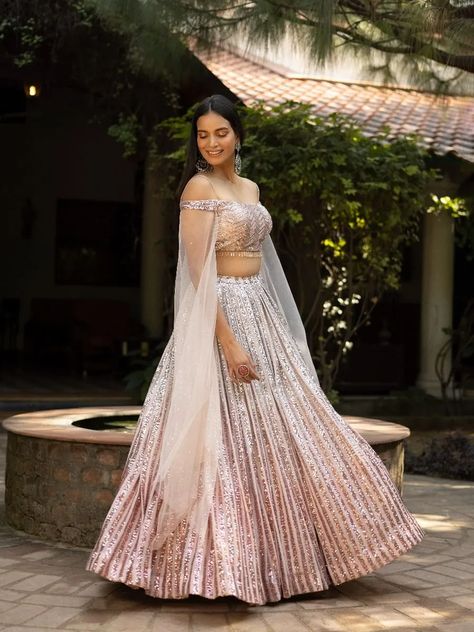 35+ Enchanting Ombre Lehenga Designs For Brides - ShaadiWish Shimmer Lehenga, Ombre Lehenga, Pastel Pink Ombre, White Lehenga, Lehenga Skirt, Indian Gowns, Embellished Blouse, Indian Dress, Lehenga Designs