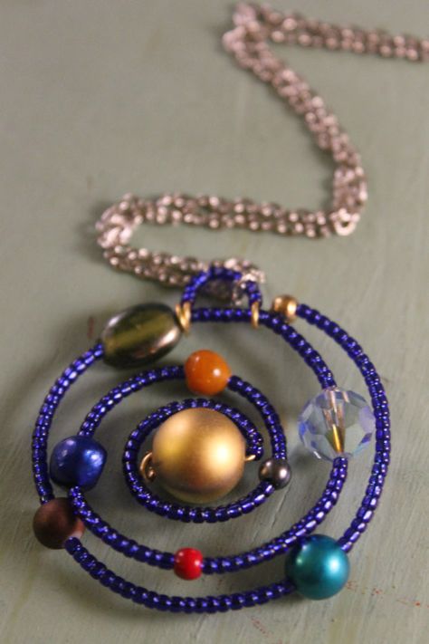 Solar System Necklace by LeBeadeau on Etsy, $15.00 Outer Space Projects, Wacky Jewelry, Space Projects For Kids, About Solar System, Summer Library Program, Space And Universe, Solar System Necklace, Space Necklace, School Kids Crafts