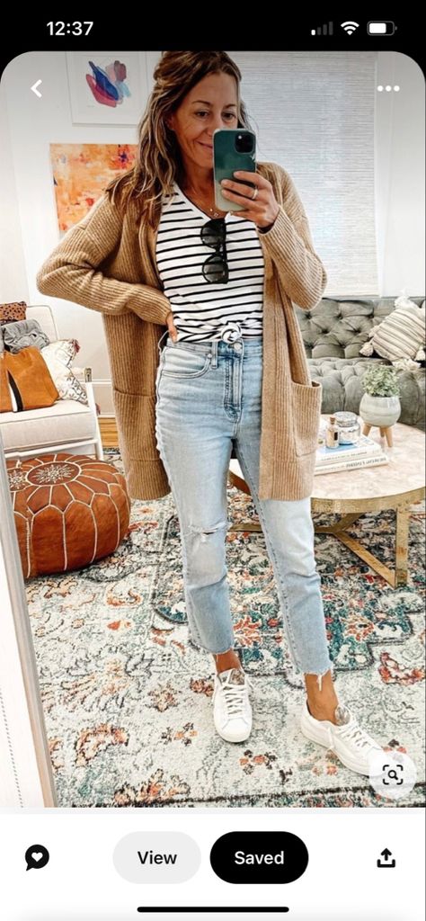 Comfy New Mom Outfits, Fall 2923 Outfits, Mustard Button Up Shirt Outfit, Casual Outdoor Work Outfit, Midwest Casual Outfits, Target Cardigan Outfit, Fall Fashion For Moms Over 30, Spring Work Outfits For Women Casual, Everyday Fall Outfits 2023