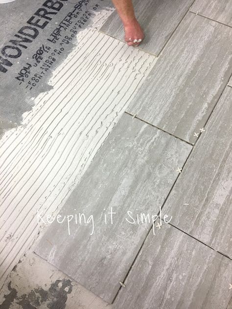 Tips on How to Install Tile Flooring in a Bathroom with Ridgemont Silver Tiles • Keeping it Simple How To Install Floor Tile, Laying 12x24 Floor Tile, Diy Tile Bathroom Floor, Tiling Bathroom Floor, Tiling A Bathroom, How To Lay Tile Floor, How To Tile Bathroom Floor, Bathroom Tile Installation, Tile Floor Diy