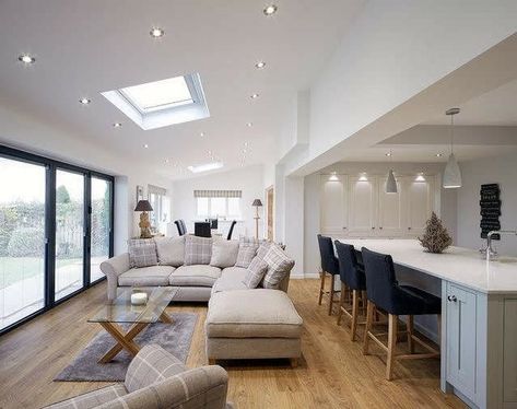 Open Plan Kitchen Living, Modern Kitchen Open Plan, Kitchen Diner Extension, Living Room And Kitchen Design, House Extension Plans, Open Plan Kitchen Dining Living, Kitchen Lighting Design, Open Plan Kitchen Diner, Open Plan Kitchen Dining