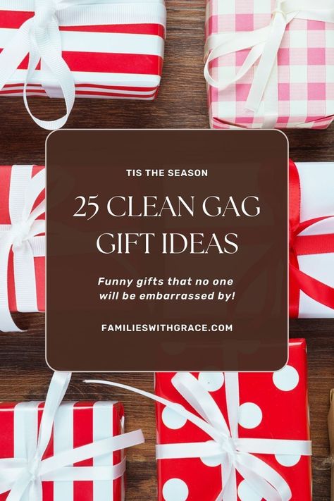 These 25 funny Christmas gift ideas for coworkers are clean gag gifts! Don't worry about being embarrassed for your next white elephant gift exchange! #GagGiftIdeas #CleanGagGiftIdeas #ChristianGagGiftIdeas #WhiteElephant #WhiteElephantGifts #ChristianGagGifts #CleanGagGifts #OfficeGagGifts #FamilyFriendlyGagGifts #FunnyChristmasGiftIdeas #CoworkerGifts Christian Gag Gifts, Fun Gift Wrapping Ideas Funny, Cheap Gag Gifts Christmas Funny, Fun Gag Christmas Gifts, Funny Dirty Santa Gifts, Christmas Gift Pranks, Gag Gifts For Christmas, Christmas Gag Gift Ideas, Corny Gifts