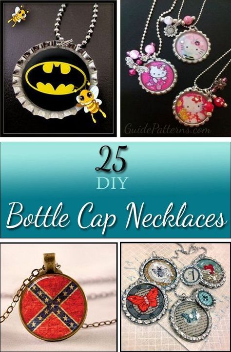 How to Make Bottle Cap Necklaces: 25 DIYs | Guide Patterns Flat Marble Crafts, Diy Bottle Cap Crafts, Soda Tab Crafts, Resin Jewelry Tutorial, Bottle Top Crafts, Flatten Bottles, Bottle Cap Projects, Bottle Cap Jewelry, Recycle Crafts Diy