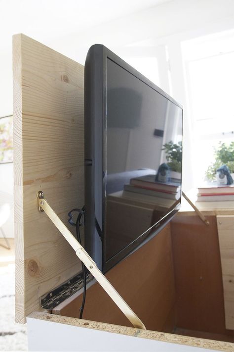 Transforming Furniture into Hidden TV Storage                                                                                                                                                     More Bedroom Tv Stand, Swivel Tv Stand, Hidden Tv, Bedroom Tv, Transforming Furniture, Tv Storage, Flat Screen Tv, Convertible Furniture, Tv Stand With Storage