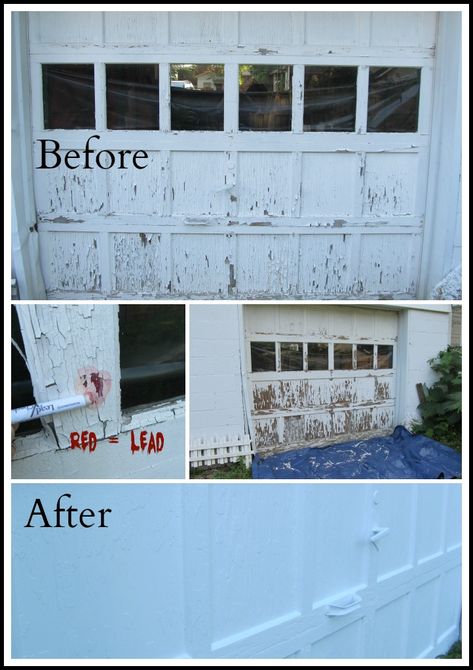 How a homeowner can deal with lead based paint on an out building.  Taking the right precautions, you can do it yourself safely and up to code. Repaint Garage Door, Wooden Garage Door Makeover, Old Garage Door Makeover, Wood Garage Door Makeover, Workshop Makeover, Garage Door Update, Door Update, Paint Pallets, Out Building