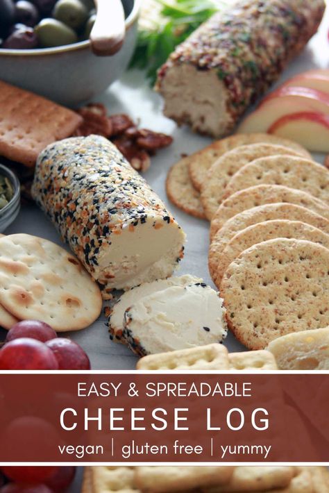 Vegan Cheese Log - this smooth and creamy cheese belongs on your next cheese board. #vegan #cheeseboard # gluten-free Creamy Lentils, Eggplant Tofu, Tofu Cauliflower, Vegan Charcuterie Board, Cheese Log Recipes, Cheese Logs, Japanese Sweet Potatoes, Barbacoa Tacos, Salad Strawberry