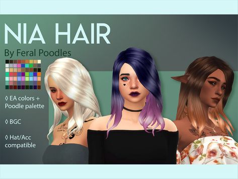 feralpoodles' Nia Hair Sims 4 Hairstyles Cc, Sims 4 Descendants, Aria Hair, Ts4 Maxis Match Cc, Lola Hair, Hair Ts4, Sims 4 Hairstyles, Anna Hair, Olive Hair