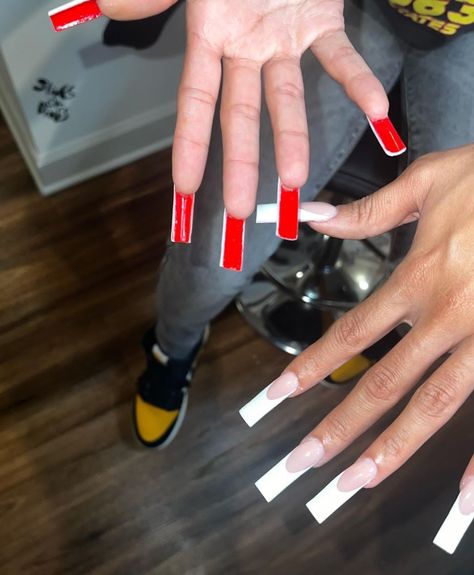 Nails That Match Red Hair, White Nails With Red Bottoms, Gold Nails French, Bottom Nails, Red Bottom Nails, Future Nails, Fye Nails, Tapered Square Nails, Tapered Square