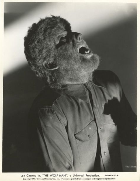 The Wolfman 1941 make-up by Jack Pierce Wolfman Movie, The Wolf Man, The Wolfman, Lon Chaney Jr, Wolf Man, Lon Chaney, The Creeper, Famous Monsters, Classic Horror Movies