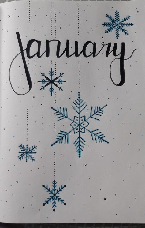 January Calendar Doodles, January Drawing Ideas, Bujo January Theme, Planers Ideas Diy, January Title Page, January Drawings, January Journal Ideas, January Title, January Journal