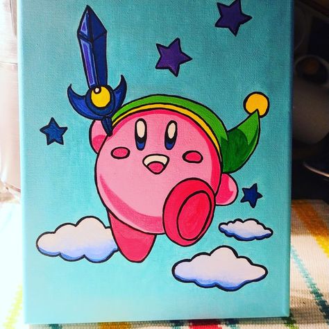 Kirby Painting Canvas, Kirby Painting, Acrylic Art Projects, Small Canvas Paintings, Cute Canvas Paintings, Cute Canvas, Art Wallpaper Iphone, Small Canvas, Canvas Paintings