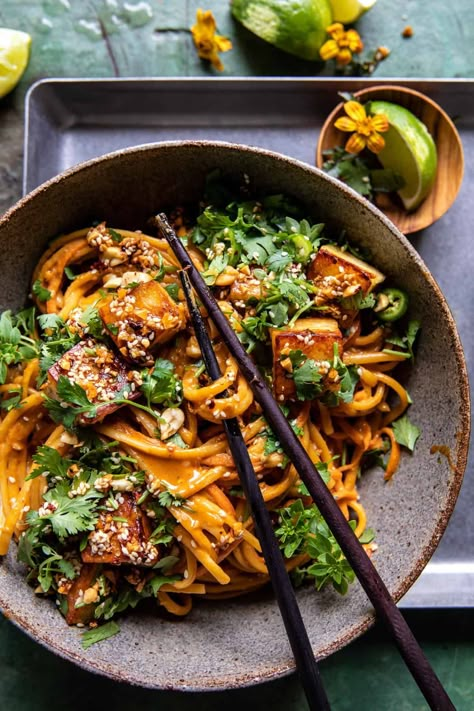 Chili Crisp Peanut Noodles: Made in 30 mins, this colorful bowl is full of spicy Thai flavors, is simple to make, and so delicious! Half Baked Harvest Recipes, Chili Crisp, Peanut Noodles, Harvest Recipes, Half Baked, Half Baked Harvest, Noodle Dishes, Chopsticks, A Bowl