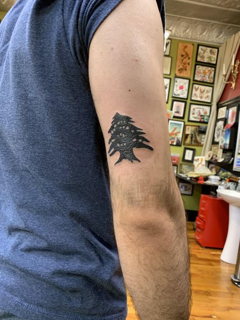 My first tattoo: a Lebanese Cedar done by Caleb Quales at Cardinal Tattoo Fort Wayne IN #tattoos #tattoo #beauty Cedar Tree Tattoo Lebanon, Lebanese Cedar Tree Tattoo, Lebanon Tattoo Ideas, Lebanese Tattoo, Cedar Tattoo, Cedar Tree Tattoo, Lebanon Tattoo, Tattoo Map, Tree Tattoo Art