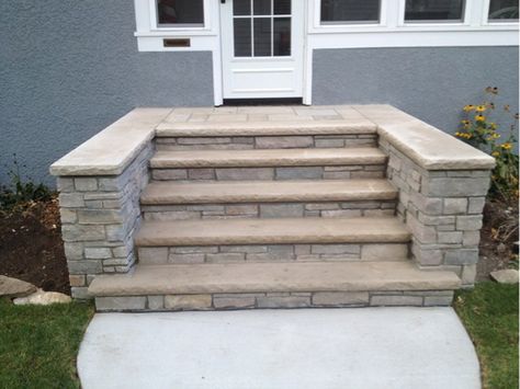 enter image description here Front Entry Steps, Front Porch Stone Steps, Concrete Front Steps, Front Porch Stairs, Exterior Entryway, Front Porch Stone, Entry Steps, Stone Entryway, Patio Stairs