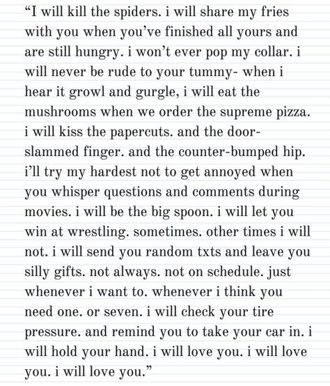 If a guy doesn't want to do this stuff for me, then I don't need that negativity in my life Wedding Vows That Make You Cry, Vows Quotes, Best Wedding Vows, Funny Wedding Vows, Writing Your Own Vows, Wedding Ceremony Readings, Wedding Vows To Husband, Wedding Readings, Event Planning Tips