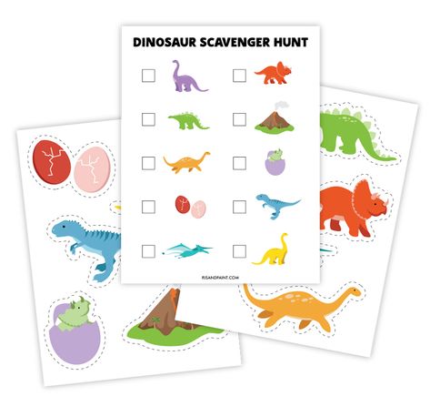 Dino Scavenger Hunt, Free Dinosaur Printables Preschool, Dinosaur Scavenger Hunt Free Printable, Dinosaur Toddler Activities, Dinosaur Scavenger Hunt, Free Dinosaur Printables, Play In The Classroom, Fire Truck Craft, Preschool Scavenger Hunt