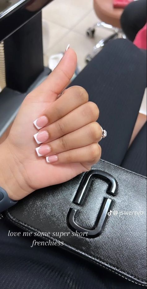 Short French Tip Overlay Nails, Box French Tip Acrylic Nails, Back To School Nails Acrylic Short French Tip, Full Set Nails Acrylic French Tips, Mini Nails French, One Inch Nails, Short Nails For Work Simple, Nail Ideas Short For School, Nails On Mixed Skin