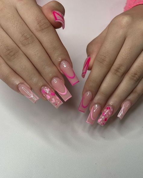 Hippie Nails, Long Acrylic Nail Designs, Nail Designs Valentines, Colored Acrylic Nails, Short Square Acrylic Nails, Acrylic Nails Coffin Pink, Unique Acrylic Nails, Long Square Acrylic Nails, Acrylic Nails Coffin Short