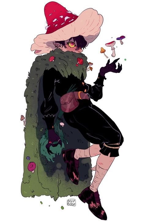 Bee🐝🐛🌿✨ on Twitter: "#Witchsona ? Aka me but feral… " Mushroom Fairy Character Design, Fairy Clothes Drawing Reference, Cottagecore Dnd Character, Mushroom Witch Drawing, Mushroom Oc Drawing, Mushroom People Drawings, Mushroom Character Art, Mushroom People Art, Goblin Core Art