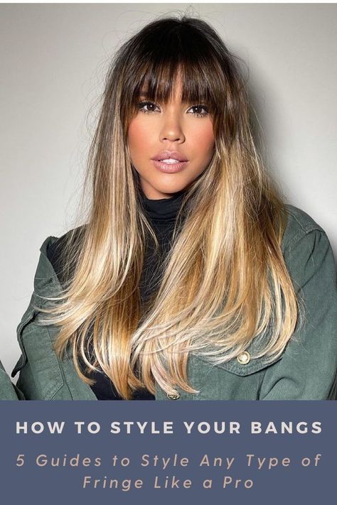 Check the guide on styling all types of bangs. Find out everything you need to know about making your bangs look good in under 10 minutes. Long Hair Highlights, Hair Without Heat, Blond Balayage, Straight Bangs, Peinados Fáciles Para Cabello Corto, How To Style Bangs, Long Hair With Bangs, Short Hair With Bangs, Curtain Bangs