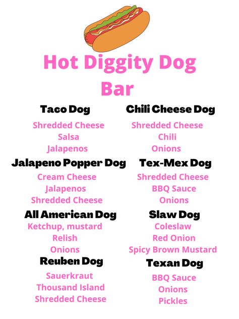 minnie mouse birthday Chili Dog Party Ideas, Hotdogs Toppings Ideas, Hotdogs Party Ideas, Hot Dog Birthday Party Bar Ideas, Fun Hot Dog Toppings, Hot Dogs Bar Ideas, Hot Dog Bar Ideas Toppings, Hot Dog Food Truck Ideas, Hot Dog Bar Recipes