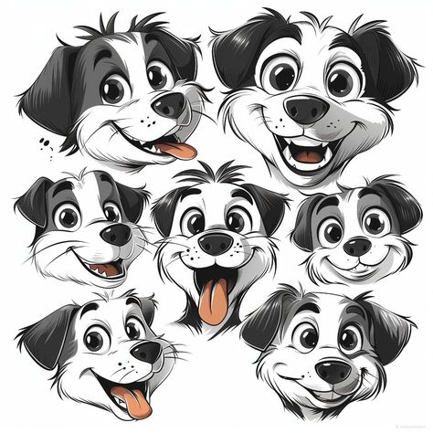 Dog With Human Eyes, Happy Dog Illustration, Long Face Dog, Expressive Characters, Dog Emotions, Smile Illustration, Puppy Illustration, Dog Expressions, Dog Animation