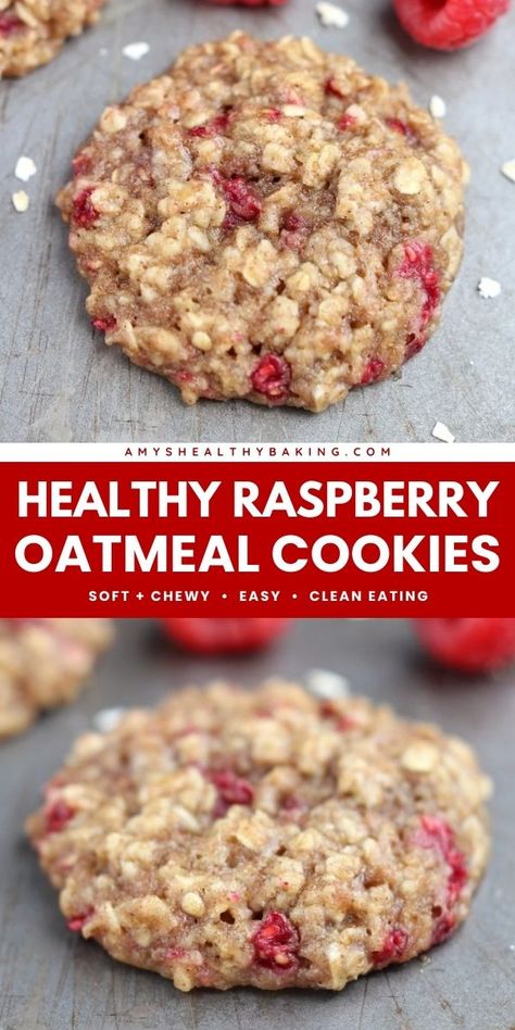 Easy Christmas cookies to share with everyone! This Christmas dessert idea won't last long. Soft and chewy with lots of flavor, these Healthy Raspberry Oatmeal Cookies are irresistible! Plus, this holiday baking recipe is clean eating and has a gluten free version! Health No Bake Cookies, Healthy Raisin Recipes, Clean Christmas Cookie Recipes, Heart Healthy Dessert Recipes Low Cholesterol, Whole Food Cookie Recipes, High Cholesterol Desserts, Low Cal Christmas Cookies, Natural Sweetener Desserts, Fat Free Cookies Recipe