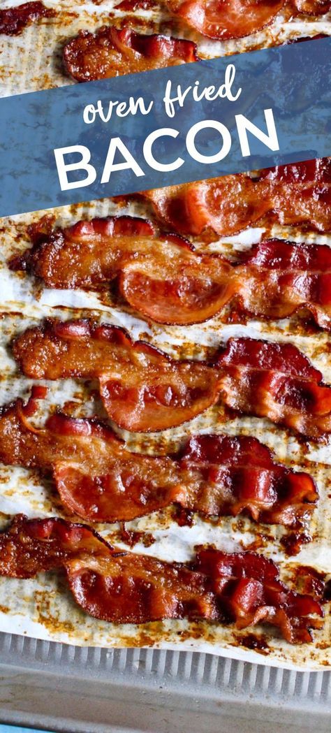 Oven Fried Bacon is the easiest way to make crispy, perfectly cooked bacon every time. When you bake bacon, there's less mess, less fuss, and all of the deliciousness! Oven Fried Bacon, Air Fry Bacon, Bake Bacon, Oven Cooked Bacon, Fried Bacon, Perfect Bacon, Applewood Bacon, Bacon Fries, Bacon In The Oven