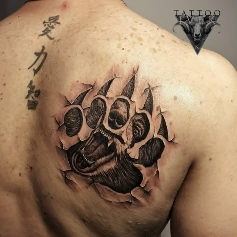 Skin Tear Tattoo Design, Skin Tear Tattoo, Tattoo Bear, Bear Paw Tattoos, Ripped Skin Tattoo, Flower Of Life Tattoo, Rip Tattoo, Bear Tattoo Designs, Wolf Tattoo Sleeve