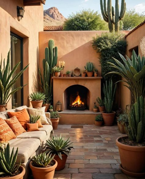 Moroccan Outdoor Patio, Moroccan Exterior, Spanish Style Courtyard, Spanish Patio, Spanish Courtyard, Desert Backyard, Moroccan Garden, Moroccan Houses, Arizona Backyard