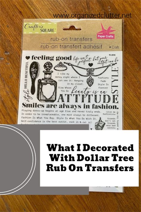 Rub On Transfers For Furniture Farmhouse, Diy Furniture Transfers, Rub Ons Transfers, Dollar Tree Stencil Crafts, Diy Rub On Transfer How To Make, Crafts Using Rub On Transfers, Dollar Tree Stencils, Dollar Tree Rub On Transfers Diy, Rub On Stickers