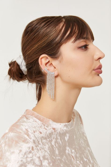 Occasion Faux Gem Ear Jacket - Accessories | Ardene Fashion Designer Design, Bride 2023, Ear Pins Earrings, Rhinestone Ear Cuff, Snow Crystal, Layered Chain Necklace, Chunky Chain Necklaces, Ear Pins, Silver Ear Cuff