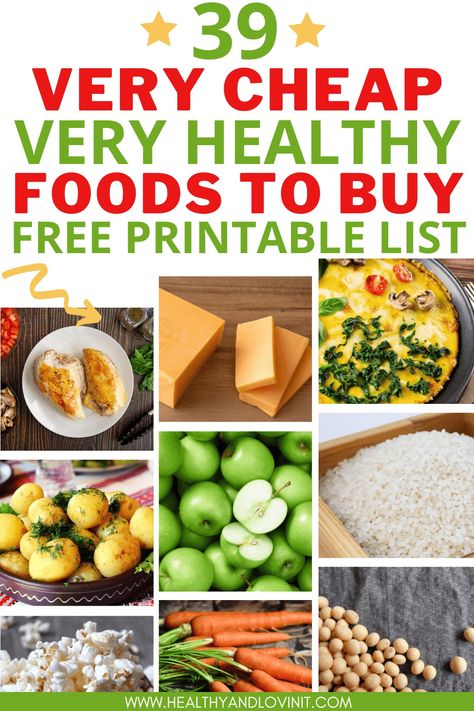 This cheap healthy grocery list will help your grocery budget to go way down while your health goes up. These are the healthiest foods you can buy on a budget. Grab the free printable clean eating healthy grocery list. When you are making your families menu plan, this list can help you make frugal choices! grocery shopping basic foods to buy at the grocery store Grocery List To Lose 20 Pounds, Healthy Staples Shopping Lists, Single Mom Grocery List, List Of Non Starchy Vegetables, Clean Eating Grocery List On A Budget, Healthy Grocery List On A Budget, Cheap Healthy Grocery List, Healthy Grocery Lists, Health Grocery List