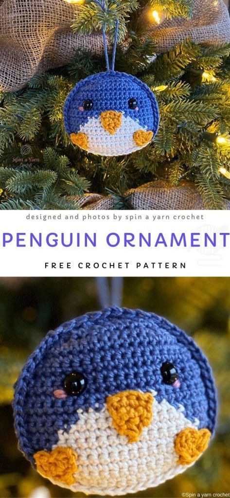 Penguin Ornament Free Crochet Pattern Quick And Easy Christmas Ornaments, Crochet Ornaments Free Pattern, Crochet Free Patterns, Crochet Ornament Patterns, Crochet Penguin, Easy Christmas Ornaments, Penguin Ornaments, Crochet Xmas, Crochet Christmas Decorations