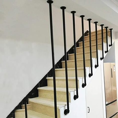 Amazon.com: YUDE-Wrought Iron L-Shaped Pipe Stair Handrail, Black Galvanized Pipe Bar Railing (Please Send Us Accurate Size Data After Purchase): Home & Kitchen Industrial Stairs Railing, Black Stair Railing, Pipe Railing, Metal Stair Railing, Industrial Stairs, Wrought Iron Stair Railing, Rustic Stairs, Modern Stair Railing, Staircase Railing Design