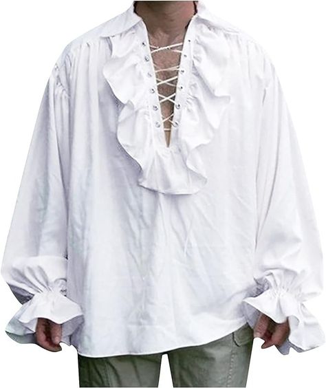 Amazon.com: XDTDRYRYU Pirate Shirt Men Fall Costumes Gothic Renaissance Steampunk Ruffle Long Sleeve Cosplay Shirts : Clothing, Shoes & Jewelry Puffy Sleeves Top, Medieval Steampunk, Drama Stage, Tank Top Gym, Pirate Shirt, Steampunk Pirate, Hip Hop Sweatshirts, Pirate Shirts, Bride Shirt