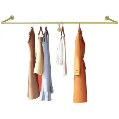 Mercer41 Darthy 34'' | Wayfair Wall Mounted Clothing Rack, Pipe Rack, Garment Rack, Industrial Pipe, Garment Racks, Clothes Rack, Wardrobe Closet, Hanging Racks, Gold Walls