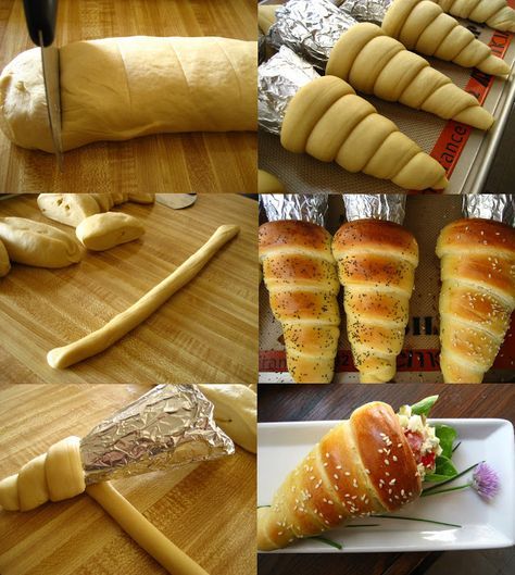 Bread Cones, Pembuat Roti, Make Bread, Bread Shaping, Crochet Booties, Bread Recipes Homemade, Food Cakes, Bread Rolls, Bread Dough