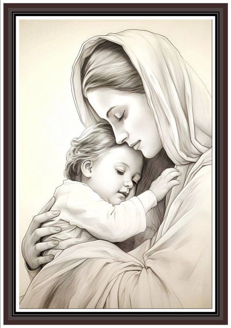 Matka Drawing, Angel Baby Drawing, Mother And Child Drawing, Christus Tattoo, Mary Jesus Mother, Mother Mary Images, Jesus Drawings, Images Of Mary, Pencil Sketch Images